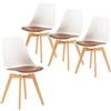 IPOTIUS IPOTUS Set di 4 Sedie da Pranzo Bicolore, Classiche Sedie da Cucina Scandinave dal Design Retrò per Caffè Ristorante Giardino (Schienale Bianco e Cuscino in Pelle Marrone)