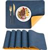 APLKER Tovaglietta in Pelle Set di 6, Tovagliette Lavabile Impermeabili Resistente al Calore per Cucina Domestica Ristoranti e Hotel 40 x 30 cm (Blu/Giallo)