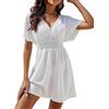 Satohom Donna Midi Scollo a V Vestito Plissettato Casual Vita Elastico Tinta Unita Maniche Corte Vestiti, Elegante Gonna di Media Lunghezza Estate Cocktail Evening Party Abiti Sera S-L
