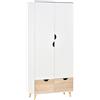 Easycomfort Armadio a Due Ante in Legno con 1 Ripiano, 1 Appendiabiti, 2 Cassetti con Maniglie Intagliate, Bianco 80x40x180cm