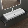 doporro Lavabo da Appoggio Rettangolare, Lavabo Bagno Sospeso con Foro Rubinetto e Troppopieno, Lavandino in Marmo Resina Bianco Lucido 100x42x10cm, Colossum06