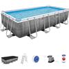 Bestway Piscina Fuori Terra Bestway Power Steel Rattan 549x274x122 cm con Pompa Filtro a Cartuccia 5.678 l/h con Copertura e Scaletta