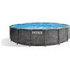 Intex - 26742NP - Piscina Fuori Terra Prisma Frame Greywood Rotonda, Pompa Filtro 3785 L/h, Scaletta, Telo Base e Copertura, 16805 l, Acciaio e pvc,