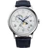Orient Classic Sun & Moon - Orologio Uomo Automatico a Carica Manuale Elegante Cinturino In Pelle Nero Cassa In Acciaio Quadrante Bianco - RA-AK0802S30B RA-AK0802S