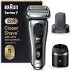 Braun Series 9 PRO +, Rasoio Elettrico Barba, Regolabarba Uomo, Rifinitore di precisione, Custodia Viaggio, Lame Flessibili, SmartCare, Impermeabile, Batteria Litio Ion, Idea Regalo, 9597cc Argento