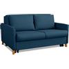EVERGREENWEB MATERASSI & BEDS EVERGREENWEB - Divano Letto 2 posti colore Blu con letto estraibile e spalliera reclinabile, Divano di design Moderno zampe di legno e cuscini omaggio, Braccioli Slim, Materasso 140x190 - Margot