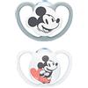 NUK Ciuccio Space | 0-6 mesi | Ciuccio con prese extra larghe | Silicone senza BPA | Disney Topolino, grigio e bianco | 2 unità