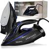 ZEEGMA IRONEE Ferro da stiro senza fili e con fili, Con rivestimento in ceramica 2600W, Stiratura orizzontale e verticale Serbatoio 320ml autopulente Antigoccia e anticalcare (Nero Blu, Con filo)
