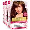 L'OREAL PARIS L'Oréal Paris Tinta Permanente Excellence Creme 5.15 Marron Glace Colorazione Triplo Trattamento Copre 100% dei Capelli Bianchi Lunga Durata con Acido Ialuronico - 3 Tinte