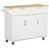 HOMCOM Carrello da Cucina Multiuso con 2 Cassetti, 3 Antine e 4 Ruote, in Legno e MDF, 121x46x91cm, Bianco|Aosom