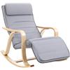 SONGMICS Sedia a Dondolo in Legno di Betulla, Poltrona a Dondolo con Poggiapiedi Regolabile a 5 Altezze, Fodera in Cotone, Portata 150 kg, Grigio Chiaro LYY41G, 67 x 125 x 91 cm