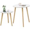 SONGMICS Tavolino Rotondo, Tavolino Moderno Minimalista, Set di 2 Tavolini da Caffè con Gambe in Legno di Pino, Stile Scandinavo, per Soggiorno Salotto Balcone, Bianco e Naturale LET07WN