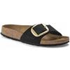 Birkenstock per donna. [1023373] Sandali Madrid Big Buckle in pelle nera, Nero, Basso, Nessuno, Casual