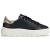 GEOX per donna. D45TCC 085AR Sneakers Spherica ec4.1 in pelle nera, Nero, Basso, 1 a 3 cm, Stringhe, Casual