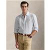 Polo Ralph Lauren per uomo. [710969636003] Camicia in lino a righe bianche e blu, Bianco, Casual, Manica lunga