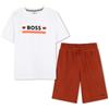 BOSS per ragazzo. J52057 Completo maglietta e pantaloncini bianchi e marroni [3241534], Bianco, Marrone, Casual, Cotone, Manica corta, moda