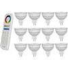 LIGHTEU®, 12x 4W 12V GU5.3 MR16 RGB + CCT Faretto a LED Faretto colore e temperatura CCT WW CW Regolabile, Mi-light originale, lampadina con telecomando a 8 zone (12x FUT104 + FUT089)