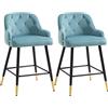 HOMCOM Set di 2 Sgabellini da Bar, Sgabelli Alti Imbottiti con Schienale, Effetto Velluto, Gambe in Metallo Nero e Oro, con Poggiapiedi, Braccioli Altezza 61 cm, Colore: Blu