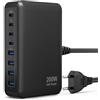 sccvee 200W Caricatore USB C Multiplo, Stazione di Ricarica a 8 Porte GaN Caricatore Rapido PPS QC3.0+PD 65W Laptop Caricabatterie, Compatibile con MacBook Pro/Air/ThinkPad/iPhone 15/16/Galaxy 23