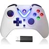ROTOMOON Controller di gioco wireless con illuminazione a LED compatibile con Xbox One S/X, Xbox Series S/X, Joypad remoto con adattatore wireless 2.4G, batteria ricaricabile (bianco)