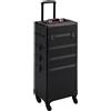 Yaheetech 4 in 1 Valigia Trolley Make Up da Trucco Beauty Case Professionale Grande Porta Trucchi per Estetista Parrucchiere da Viaggio Nero