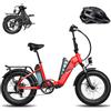 Fafrees Bici Elettrica Pieghevole Due Batterie 48V/20.8Ah×2 Bicicletta Elettrica, 20×4.0 Fat Tire, Autonomia 95-160km, Mountain Bike Ebike per Adulti Uomo Donna, 7 Velocità, con Caschi, Rosso