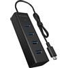 ICY BOX Hub USB 3.0 a 4 porte (4x USB-A 3.0), connessione USB-C 3, cavo integrato, in alluminio, IB-HUB1409-C3