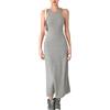 QKEPCY Vestito Donna Elegante Casual Lungo Sexy Bodycon Vestito Abito Slim Senza Maniche Nero Gonna Lunga a Party Clubwear Abiti da Sera Lunghi Eleganti (Grigio XL)