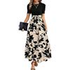 XFSRG Vestito Donna Stampa Floreale Maniche Corte Scollo Rotondo Abiti Elegante Orlo a Volant Estivo Vestiti da Cocktail Party(Beige/M)
