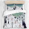 HARXISE Biancheria da Letto - Set Copripiumino，Paesaggio Invernale Sci Coperto di Alberi e Montagne di Neve，Federa di Colore，220 x 240cm