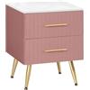 WOLTU Comodino in Velluto con 2 Cassetti, Organizzatore da Letto, Cassettiera in Legno, Gambe in Metallo, Bianco e Rosa TS134rs