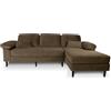 SAMIRA Divano angolare 3 posti con chaise longue destra mod. Washington (Velluto, Marrone)