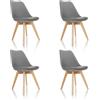 HJH Office Set di 4 sedie da pranzo SCANDI Gambe in legno massiccio di faggio, sedia Sedia da cucina imbottita dal design retrò, plastica grigia 661010
