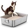ICOYEA Lettiera Acciaio Inox per Gatti, con Maniglie Laterali, Lettiera Grande Aperta per Gatto Grandi, Piccoli e Conigli, Lettiera Gatto XXL per Gatti Antiaderente, Facile da Pulire, Antiodore e Spaziosa