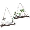 Tissting 2Pcs Scaffale da Parete in Legno, Scaffale da Parete Appeso con Corda Scaffali da Parete in Corda Swing Decorazioni Scaffali Vaso di Fiori Piattaforma in Legno per Soggiorno, Caffetteria, Uffi