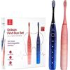 Oclean Find Duo Set (2x Spazzolini Elettrici Sonici), 5 modalità con sbiancamento, durata batteria 180 giorni, timer 2 min con avviso ogni 30s, impermeabilità IPX7, Twin Pack Set- Rosso e Blu