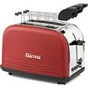 Girmi TP57 Tostapane, 800 W, Corpo e pinze INOX, Ampie fessure, Timer, 8 livelli di cottura, Spegnimento automatico, Raccogli briciole, Rosso
