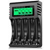 POWEROWL 4 Slot Caricabatterie Ricaricabili Stilo AA/Ministilo AAA, Indipendente Carica Batterie con LCD Display e Porta USB (con Cavo USB, Senza Adattatore)