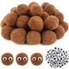 TOAOB THE ONE AND ONLY BABY TOAOB 50 Pezzi Pom Pom 5cm Colore Caffè Grandi Pompom Ponpon 50mm Pompon e Bianchi e Neri Occhi Adesivi per Lavorazione Fai da Te Portachiavi Crafts Decorazioni Cucito