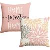 Artoid Mode Set di 2 federe decorative per cuscini con fiori di dalia rosa primaverili, 50x50 cm, federa per cuscino decorativa per divano, soggiorno, esterno