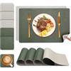 YIHELU® Tovagliette Americane lavabilie Sottobicchieri Set di 6, Tovagliette Colazione Plastica Facile Pulire Bifacciale Antiscivolo Impermeabile (Verde/bianco sporco, Set di 6)