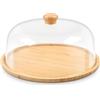YedZen Piatto rotondo per torta con coperchio, 28 x 28 x 15 cm, infrangibile, con cappuccio in acrilico e manico in legno, multifunzione, per torte, torte, frutta
