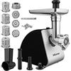 Nictemaw Tritacarne Elettrico 2000W, Multifunzione Tritacarne Tritatutto 5 in 1 Taglia Verdure con 3 piastre di macinatura, 4 lame a cono, Kuba e accessorio da pasticceria