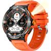 findtime smartwatch bussola, orologio militare, robusto smartwatch con torcia a LED, funzione telefonica, frequenza cardiaca 24H, orologio fitness per Android iOS, Colore: arancione., tattico