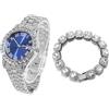 HALUKAKAH Orologio Oro con Diamanti per Uomo,Placcato Oro/Platino Quarzo Cinturino 24cm Quadrante Blu,con Catena da Tennis con Diamanti a Grappolo Collana-Bracciale Opzioni,con Pacco Regalo
