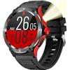 findtime smartwatch bussola, orologio militare, robusto smartwatch con torcia a LED, funzione telefonica, frequenza cardiaca 24H, orologio fitness per Android iOS, Colore: rosso, tattico
