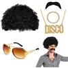 VIKSAUN 5 Pezzi Set di Costumi Hippie, Accessori Rapper Anni '80/'90, Parrucca Afro Funky, Parrucca Anni '70 '80 da Discoteca, Costume Anni '60 Anni '70 Costume Carnevale Discoteca Adatto (5 Pezzi)