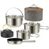 OYEZI Set di pentole da campeggio in acciaio inox 304, 10 pezzi, pentole, bollitore, borsa da viaggio in rete per campeggio, trekking, giardino, picnic, attrezzatura da backpacking
