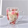 LeKuni Tazzine Caffe Vetro Con Fiori Secchi, Tazzine Caffe Particolari Da 350Ml, Regalo Natale Donna, Tazze Caffe In Vetro Trasparente Per Cappuccino, Nespresso, Latte, Tè(rosa)