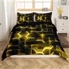Loussiesd Set di biancheria da letto giallo e nero con copripiumino a nido d'ape, per bambini, ragazzi e ragazze, motivo geometrico esagonale, set copripiumino per letto matrimoniale